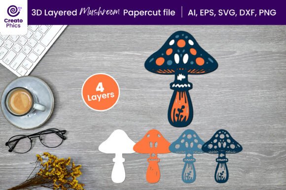 3D SVG Mushroom Design for Home Décor & Content Publishing