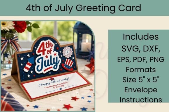 4th of July 3D SVG Card: Patriotic Design with Dimensional Appeal