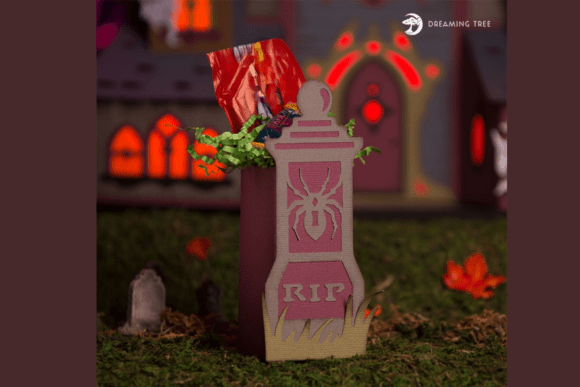 Black Widow Gravestone Treat Box 3D SVG for Halloween Campaigns