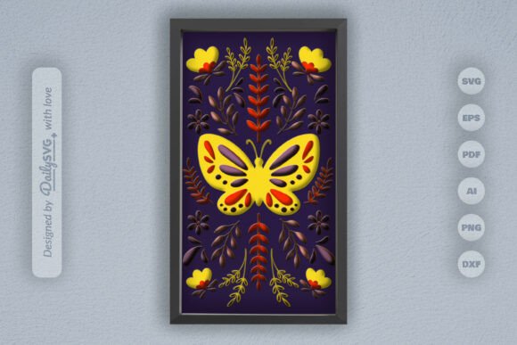 Butterfly Folk Art Layered Paper Cut: A 3D SVG Shadow Box for Creative Web Content