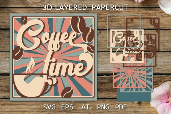 Coffee Time - Retro 3D Design Layeredcut: Summer-Ready 3D SVG for Local Branding