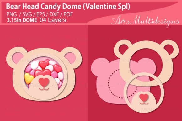 Cute Valentines Bear Head Candy Dome 3D SVG for Valentine S Day Campaigns