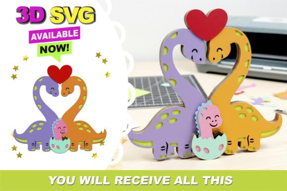 Dino Love Family 3D SVG for Valentine S Day Campaigns
