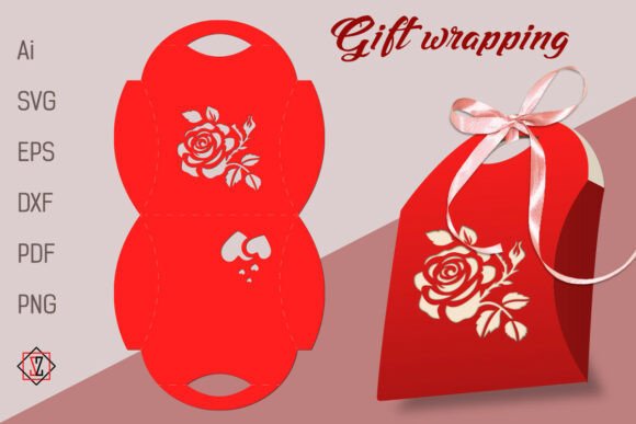 Gift Wrap with Cut Out Rose 3D SVG for Holiday Content Publishing
