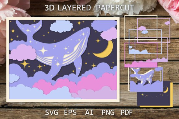 h1Whale in the Space Layered Paper Cut, 3D SVG for Crafters & Small Business Designers/h1