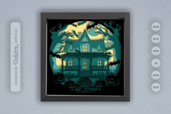 Halloween Haunted House Layered Papercut 3D SVG