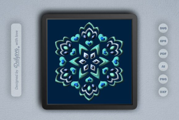 Heart of Snowflake Mandala 3D SVG for Winter Digital Products