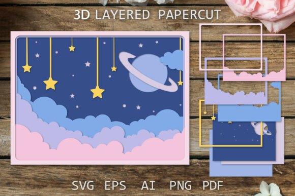 Layered Paper Cut, Clouds and Stars 3D: A Fresh 3D SVG for Kids Crafts and Beyond