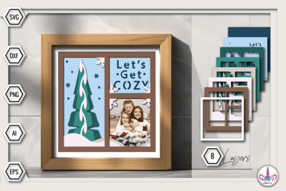 Let’s Get Cozy Photo Shadow Box – Winter 3D SVG for Festive Digital Products