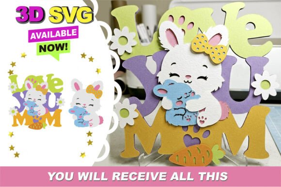Mommy Rabbit Topper 3D SVG for Mother’s Day Crafting