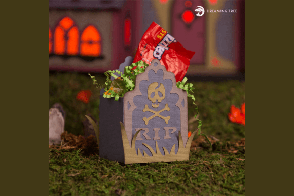 Skull Gravestone Treat Box SVG: A 3D Halloween Design for Seasonal Branding