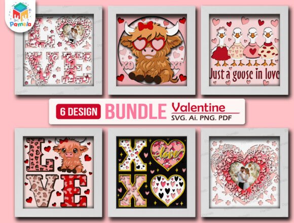 Valentine Shadow Box SVG Bundle: 3D SVG Magic for Valentine’s Day Crafts
