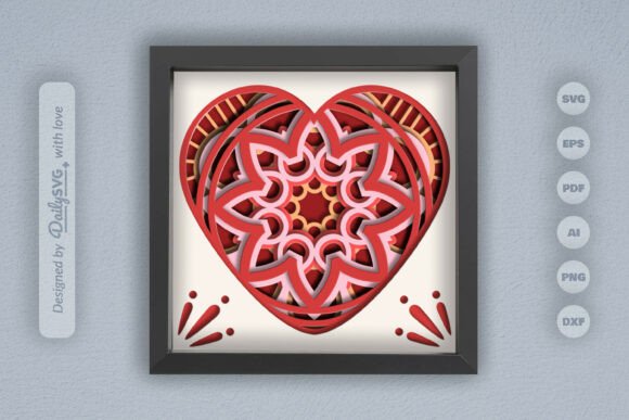 Valentines Mandala Heart Layered Papercut 3D SVG for Small Business Branding